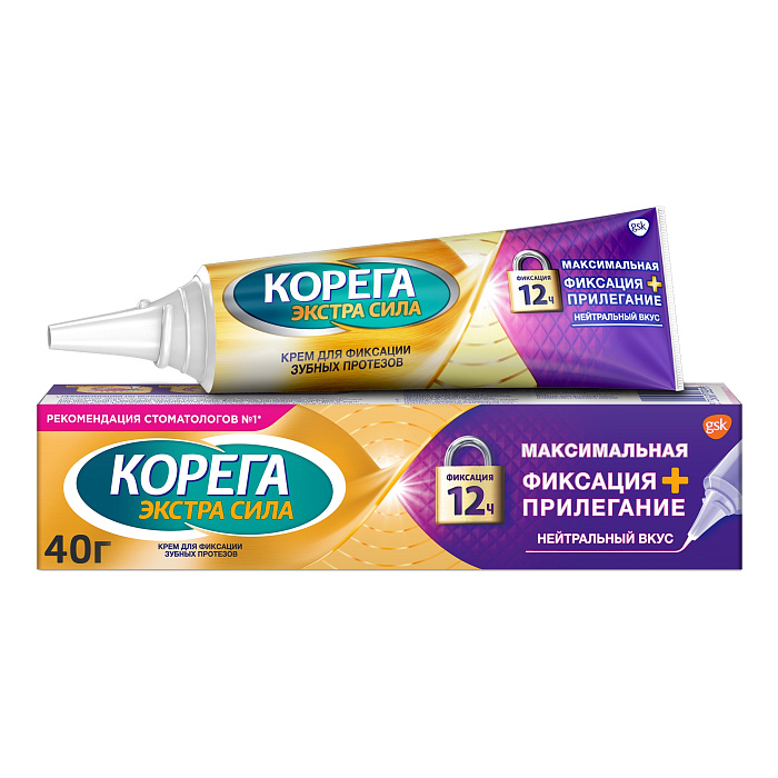 Корега Максимальное прилегание крем для фиксации съемных зубных протезов до 12 часов 40 г, 1 шт.