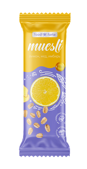 Батончик мюсли FoodForte, Лимон, мед, имбирь, 50 г