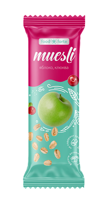 Батончик мюсли FoodForte, Яблоко и клюква, 50 г