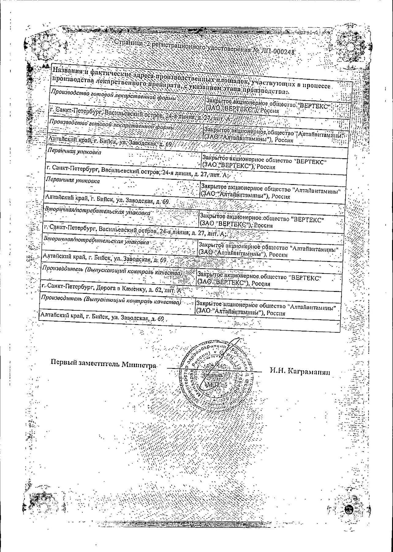 Сертификат на Орниона, крем вагинальный 0.1%, 15 г