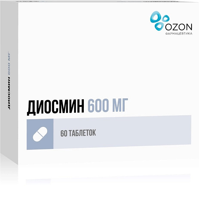 Диосмин, таблетки покрытые пленочной оболочкой 600 мг, 60 шт. 