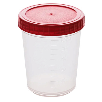 Контейнер полимерный стерильный с крышкой, 100 мл