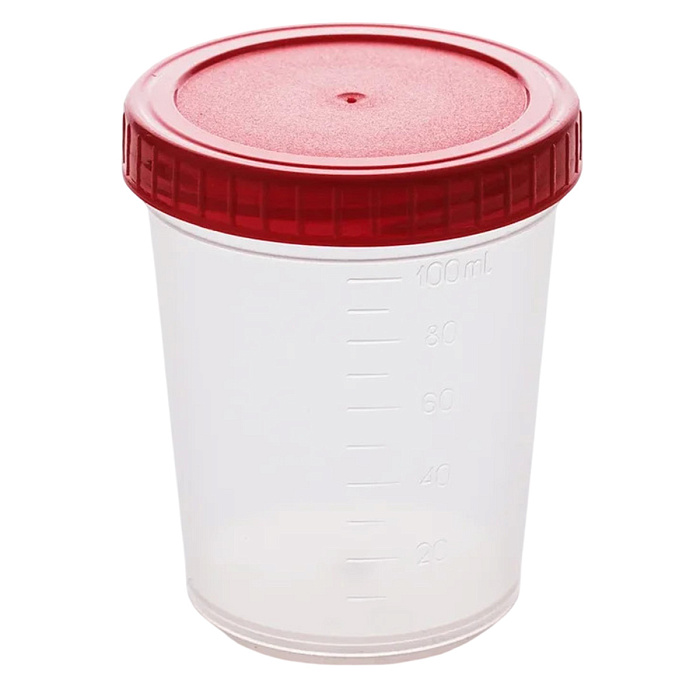 Контейнер полимерный стерильный с крышкой, 100 мл