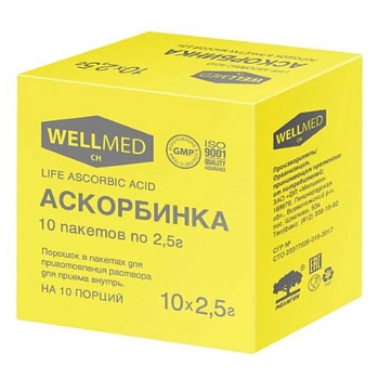 Аскорбинка Life Ascorbic Acid, порошок, пакетик 2,5 г, 10 шт.
