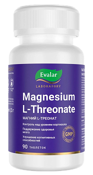 Магний L-треонат Эвалар Лаборатория/ Evalar Laboratory, таблетки покрыт. плен. об. массой 1.2 г, 90 шт.