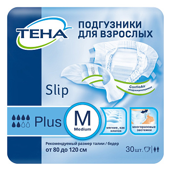 Тена, подгузники для взрослых дышащие Слип Плюс (M), 30 шт.
