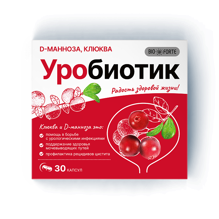 D-манноза Уробиотик BioForte, 500 мг с экстр клюквы, капсулы, 30 шт. (арт. 328625)