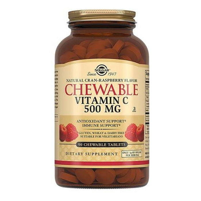 Солгар Витамин C с малиновым вкусом, таблетки 500 мг, 90 шт.