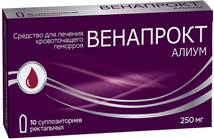 Венапрокт Алиум, суппозитории ректальные 250 мг, 10 шт. 