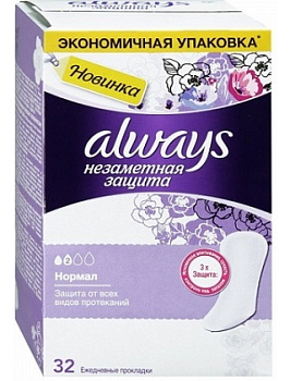 Always Нормал Дуо Незаметная защита, прокладки ежедневные ароматизированные, 32 шт.