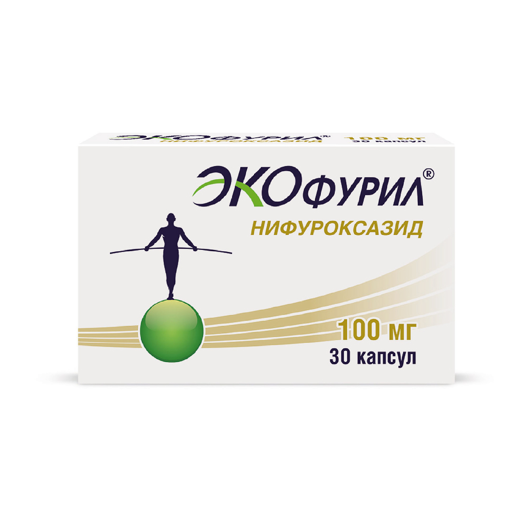 Упаковка препарата Экофурил, капсулы 100 мг, 30 шт.