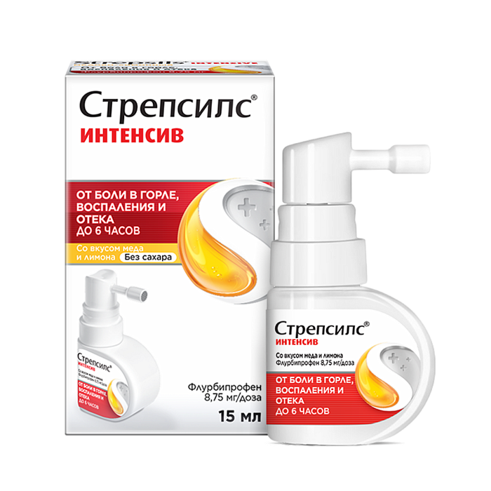 Стрепсилс Интенсив (мёд-лимон), спрей 8,75 мг/доза, 15 мл 
