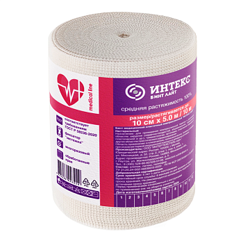 Интекс-Лайт, бинт эластичный компрессионный средней растяжимости с застежкой, 5 м х 10 см 