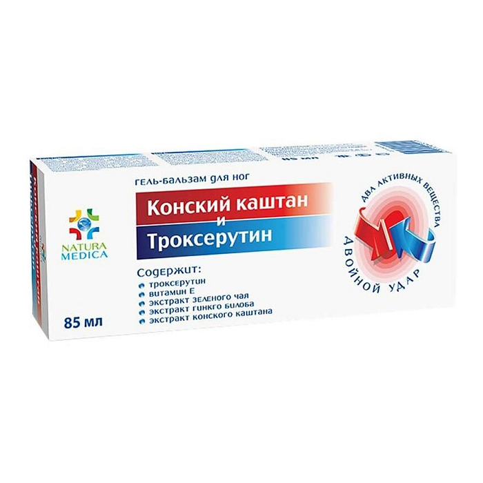 Natura medica Конский каштан и Троксерутин гель-бальзам для ног, гель-бальзам, 85 мл.