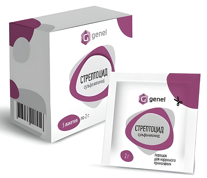 Стрептоцид, порошок для наружного применения, пакетик 2 г, 5 шт. 