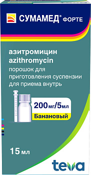 Сумамед форте, порошок 200 мг/5 мл (банан), 15 мл 
