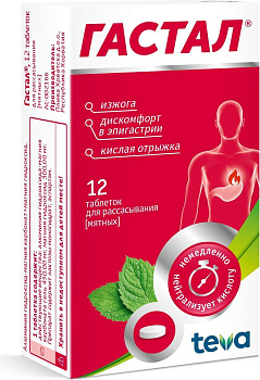 Гастал, таблетки для рассасывания (мятные), 12 шт. 