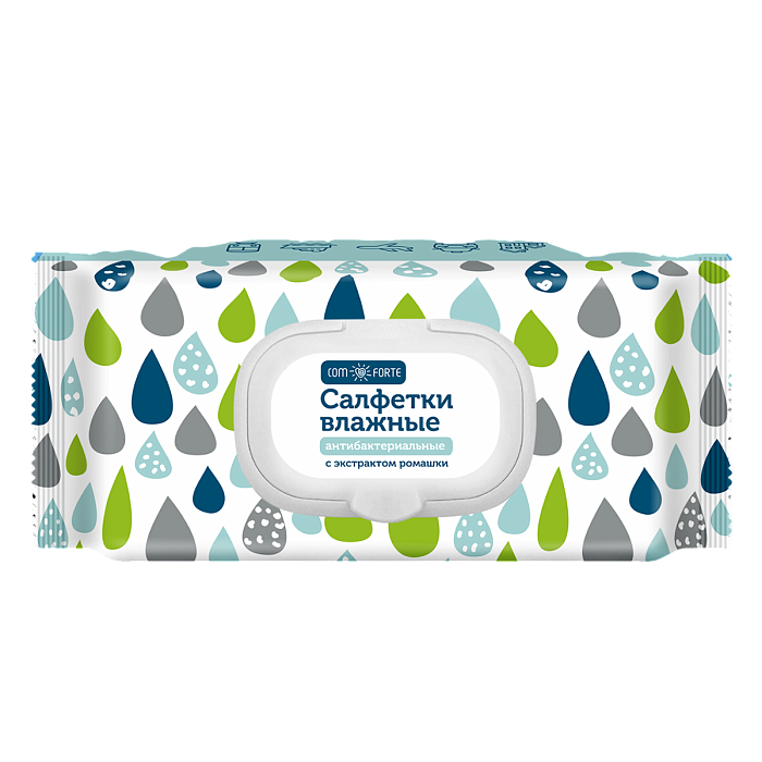Салфетки влажные ComForte антибактер с экстрактом ромашки, 120 шт.