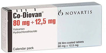 Ко-диован, таблетки покрыт. плен. об. 80 мг+12,5 мг, 28 шт. 