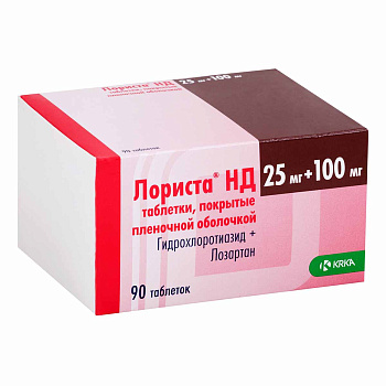Лориста НД, таблетки покрыт. плен. об. 25 мг+100 мг, 90 шт. 