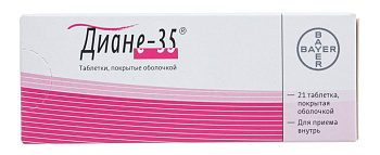 Диане-35, таблетки в пленочной оболочке 2 мг+0.035 мг, 21 шт. 