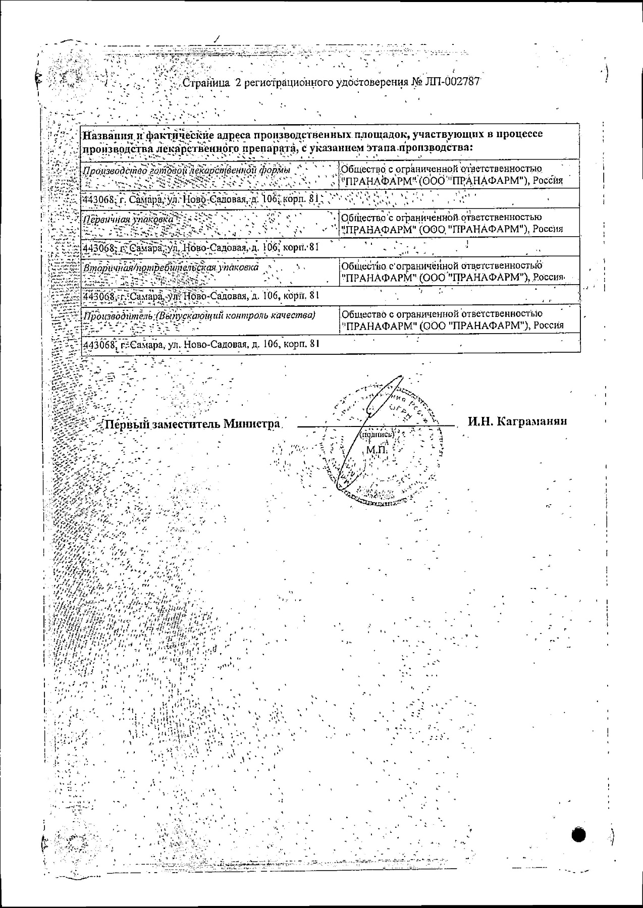 Сертификат на Карведилол, таблетки 12,5 мг (Пранафарм), 30 шт.