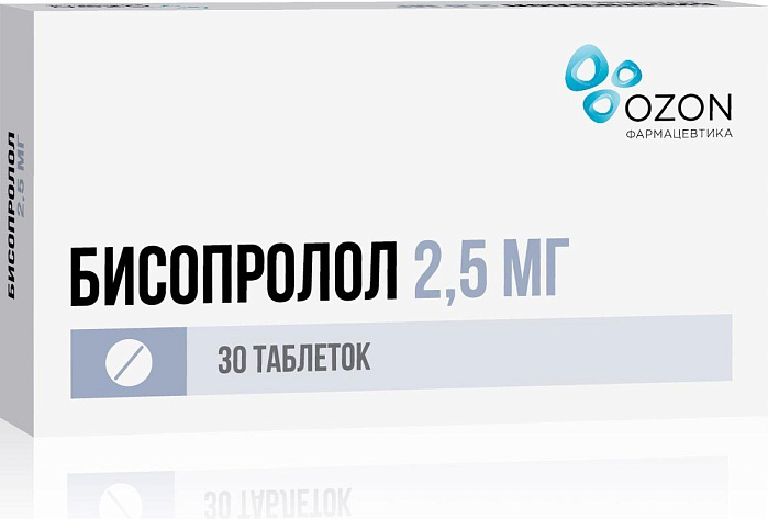 Бисопролол, таблетки покрытые пленочной оболочкой 2.5 мг (Озон ), 30 шт. 