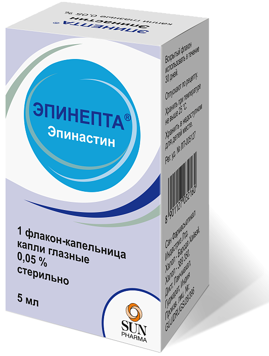 Эпинепта, капли глазные 0,05%, 5 мл 