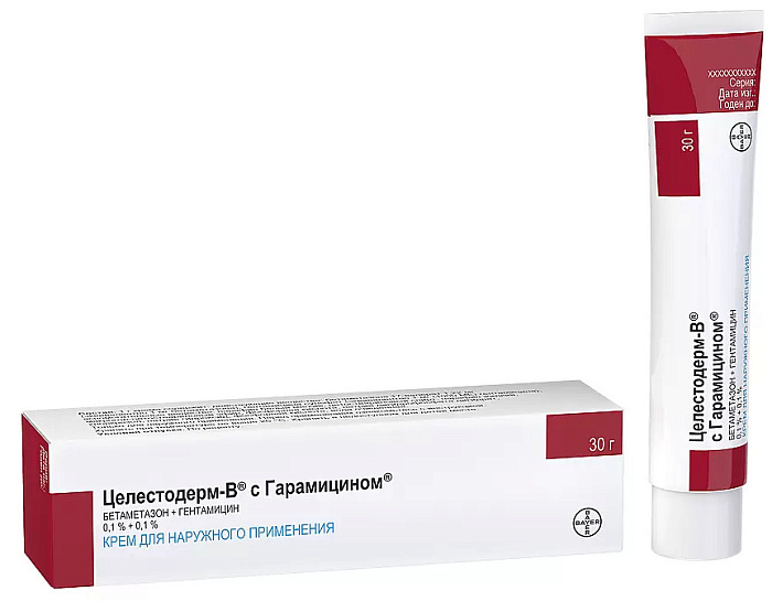 Целестодерм В с гарамицином, крем для наружного применения 0,1 %+0,1 %, 30 г 