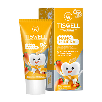 TISWELL зубная паста для детей 6-12 лет реминерализирующая от кариеса с наногидроксиапатитом (манго, с фтором) 60 г, 1 шт.