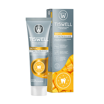 TISWELL зуб паста отбеливающая энзимная от темного налета и камня (с каолином и фтором, манго) 110 г, 1 шт.