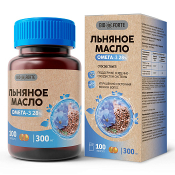 Масло льняное BioForte, капсулы банка, 100 шт.