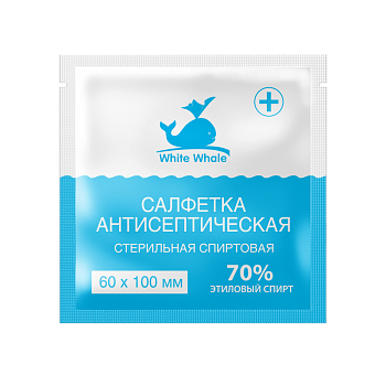 White Whale, салфетка антисептическая спиртовая (6 х 10 см), 100 шт.
