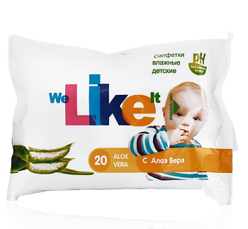 Like Салфетки влажные для детей с алоэ вера, 20 шт.
