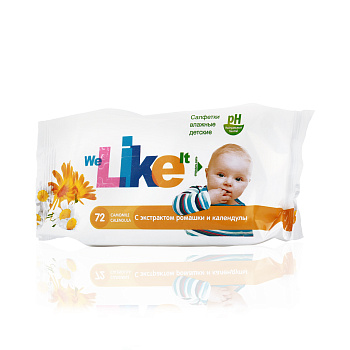 Like Салфетки влажные для детей с экстрактом ромашки и календулы, 72 шт.