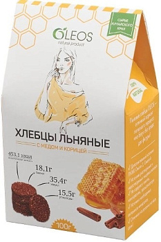 Oleos хлебцы льняные с медом и корицей 100 гр