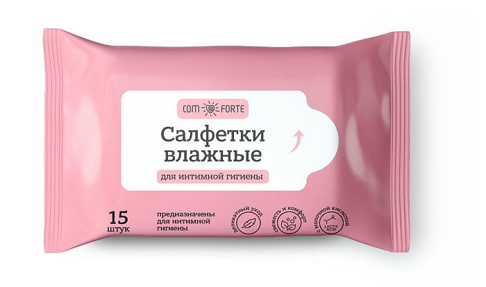 ComForte Салфетки влажные для интимной гигиены, с молочной кислотой и экстракт ромашки, 15 шт.