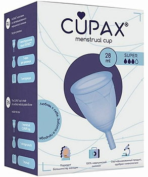 Cupax чаша менструальная силиконовая размер super, голубая, 1 шт.