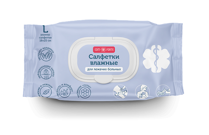 ComForte, салфетки влажные для ухода за лежачими больными, размер L, 60 шт.