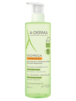 A-Derma Exomega Control гель очищающий 2 в 1 для тела и волос, 500 мл