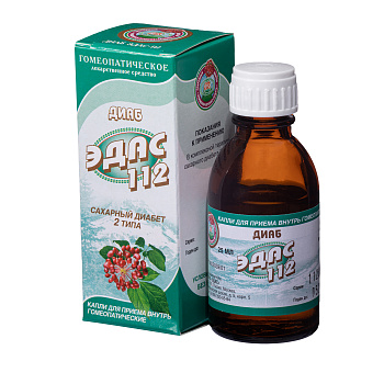 Диаб Эдас-112, для лечения сахарного диабета 2 типа, капли гомеопатические, 25 мл 