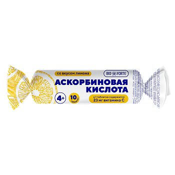 Аскорбиновая кислота Солнышко BioForte, таблетки 3 г (лимон с  глюкозой), 10 шт.