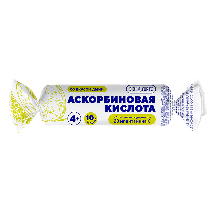 Аскорбиновая кислота Солнышко BioForte, таблетки (дыня с глюкозой) 3 г, 10 шт.