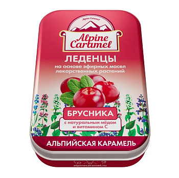  Alpine Caramel Альпийская Карамель, леденцы детские (брусника, Вит С, мед), 53 г