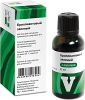 Фото Бриллиантовый зеленый, 1% раствор для наруж. прим. 1%, флакон с лопаткой 25 мл Фото Бриллиантовый зеленый, 1% раствор для наруж. прим. 1%, флакон с лопаткой 25 мл
