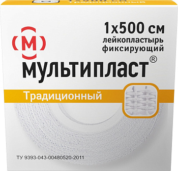 Мультипласт Традиционный, лейкопластырь фиксирующий, 1 х 500 см, 1 шт.