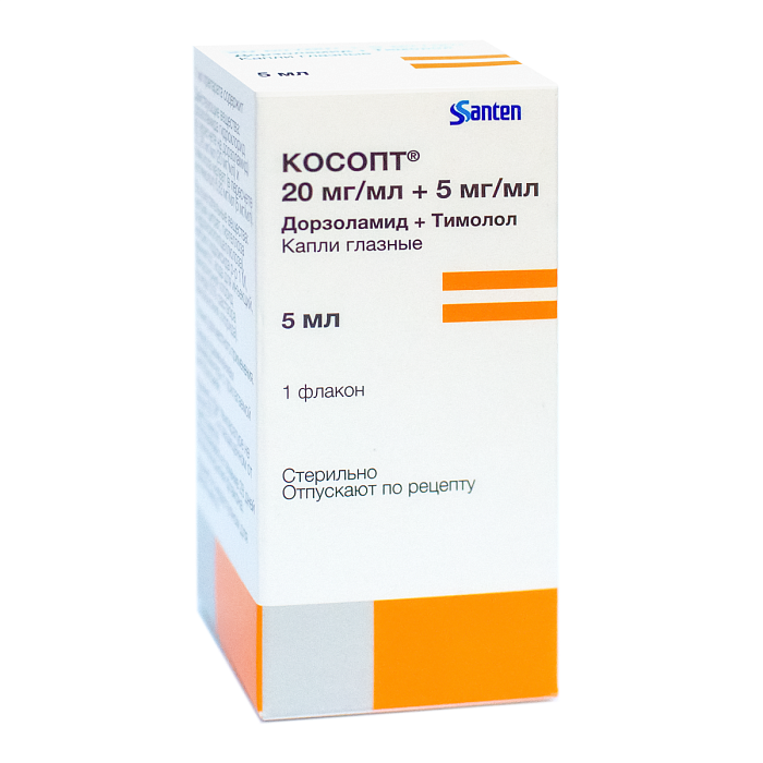 Косопт, капли глазные 20 мг/мл+5 мг/мл, 5 мл 