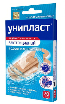 Лейкопластырь Унипласт бактерицидный влагостойкий, прозрачный 1,9 х 7,2 см, 20 шт.