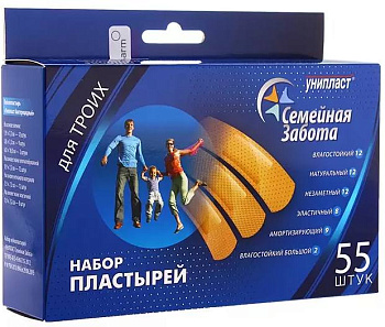 Пластырь Унипласт, набор Семейная забота, 55 шт.