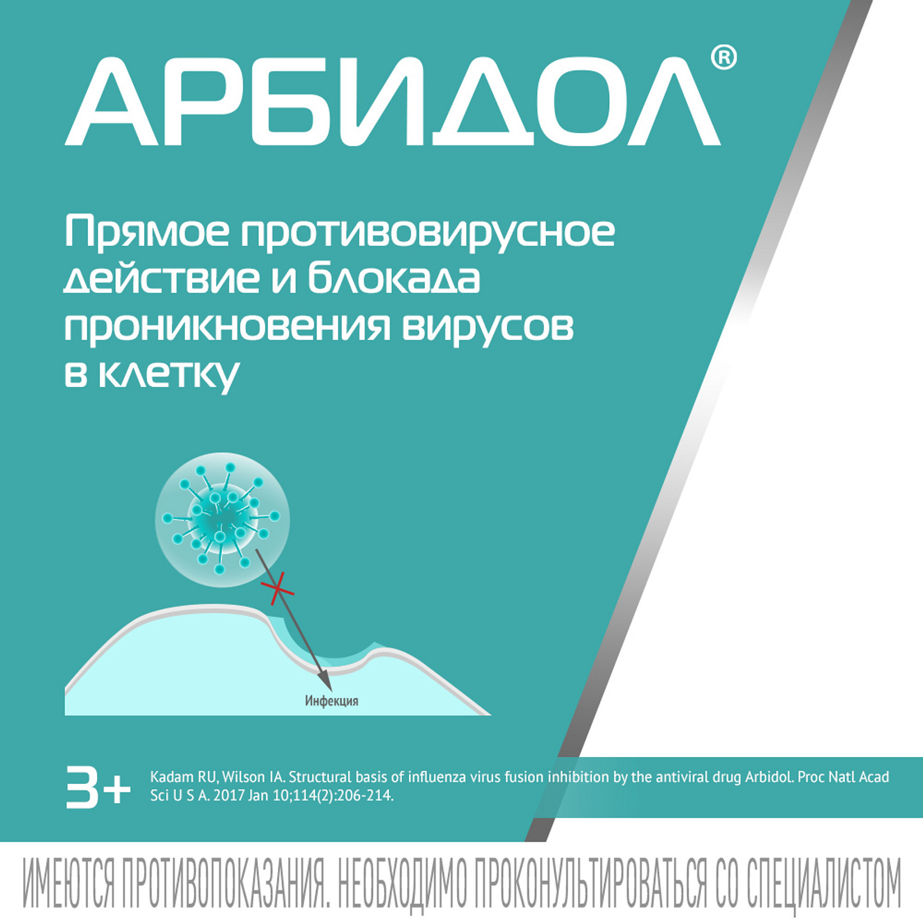 Упаковка препарата Арбидол, таблетки покрыт. плен. об. 50 мг, 20 шт.